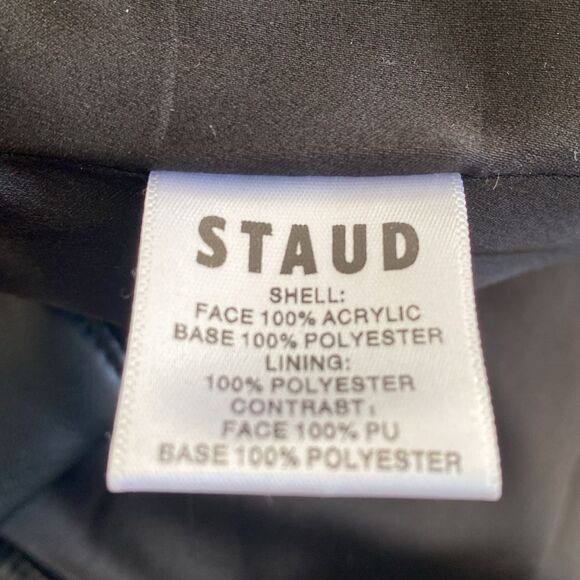 STAUD Buddha Black Faux Fur Jacket Vegan Leather Trim & an Oversized Gold Button - Picture 7 of 9